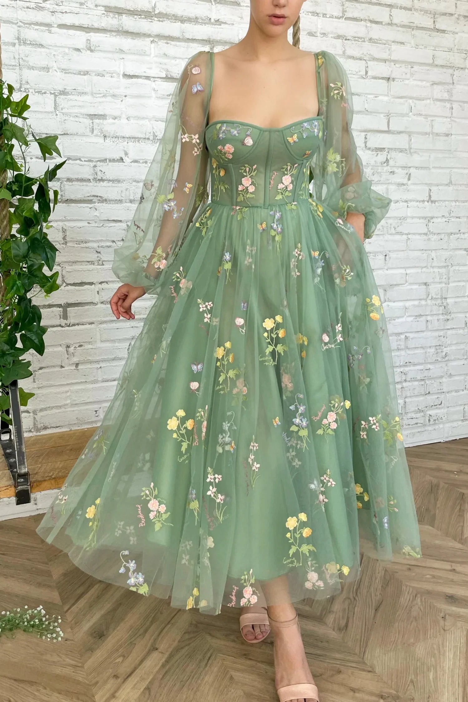 A-Line Green Tulle Lace Short Prom Dresses Homecoming Dresses Party Dresses