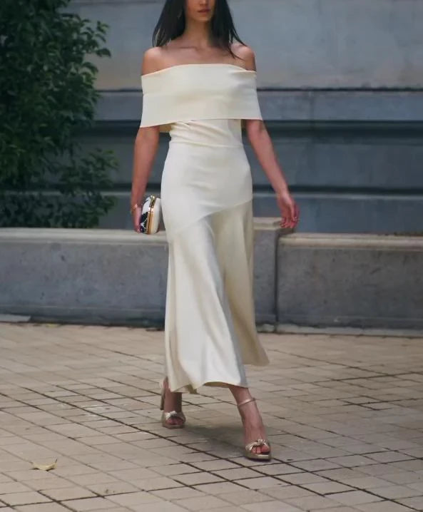 Elegant White Sleeveless Off Shoulder Ankle length Party Dress Cocktail Dress Homecoming Dress Evening Dress