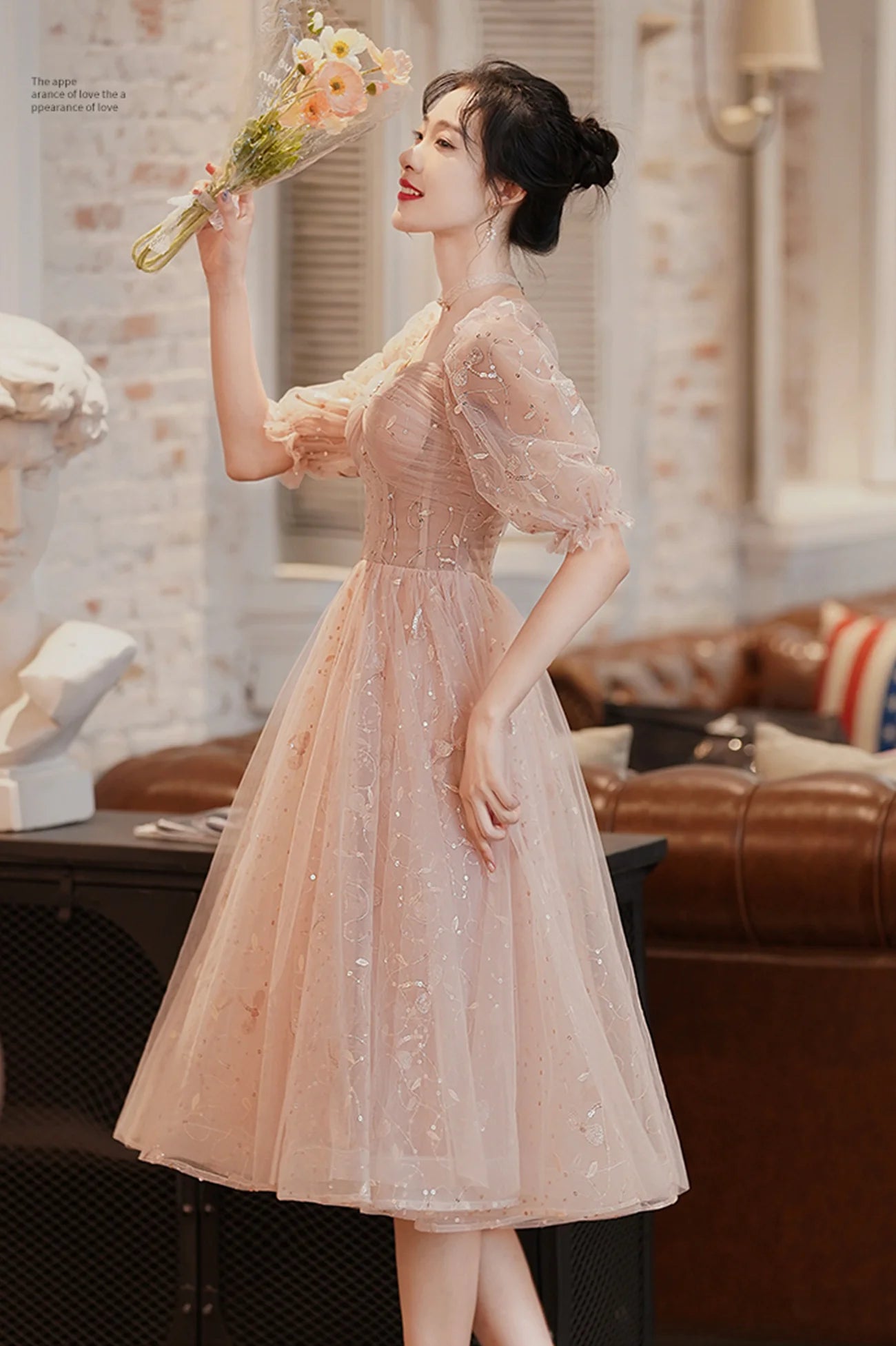 1/2 Sleeves ShortCute Tulle A-Line Homecoming Dress Prom Dress Party Dresses