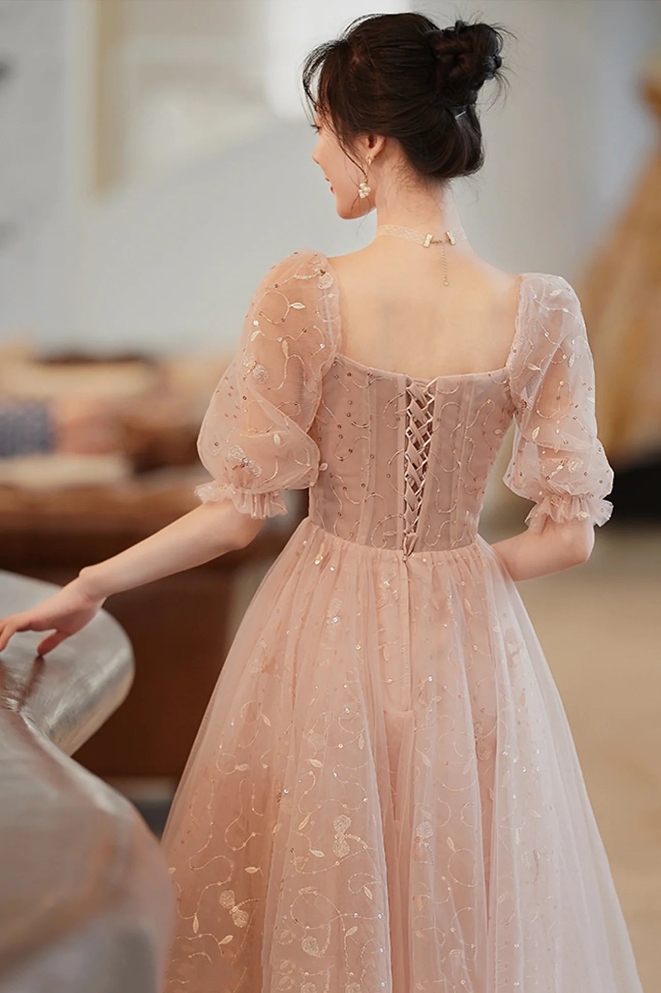 1/2 Sleeves ShortCute Tulle A-Line Homecoming Dress Prom Dress Party Dresses