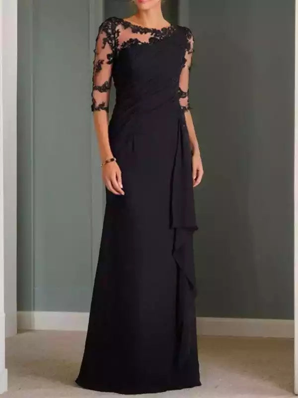 3/4 Sleeves Floor-Length Sheath Chiffon Applique Scoop Mother of the Bride Dresses