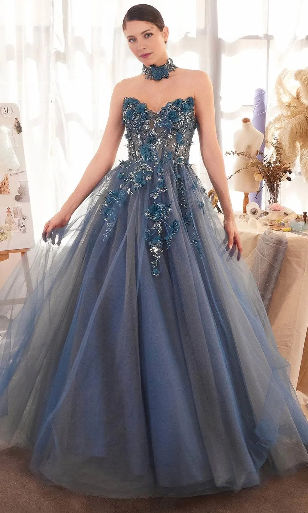 3D Floral Accent Sweetheart Sleeveless Strapless Off the shoulder Floor length Cocktail Dress Homecoming Dress Evening Dress Party Dress Prom Dress