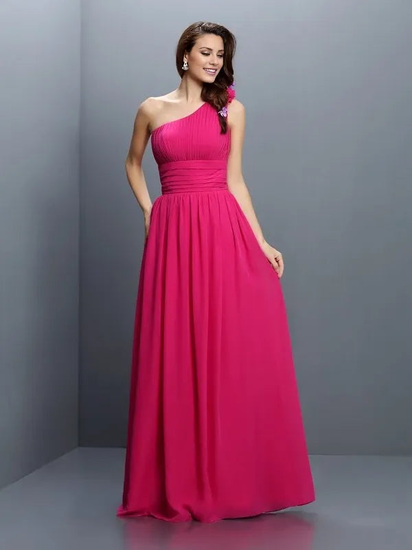 One-Shoulder Sleeveless Chiffon Floor-Length With Pleats Bridesmaid Dresses