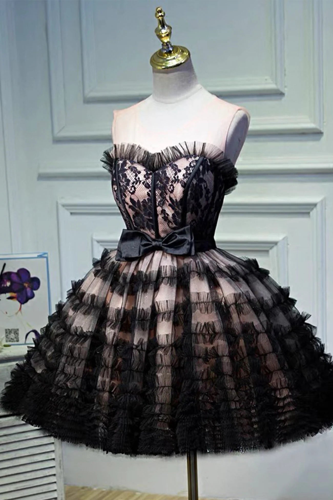 A-Line Black Layers Tulle Short Prom Dress Homecoming Party Dress