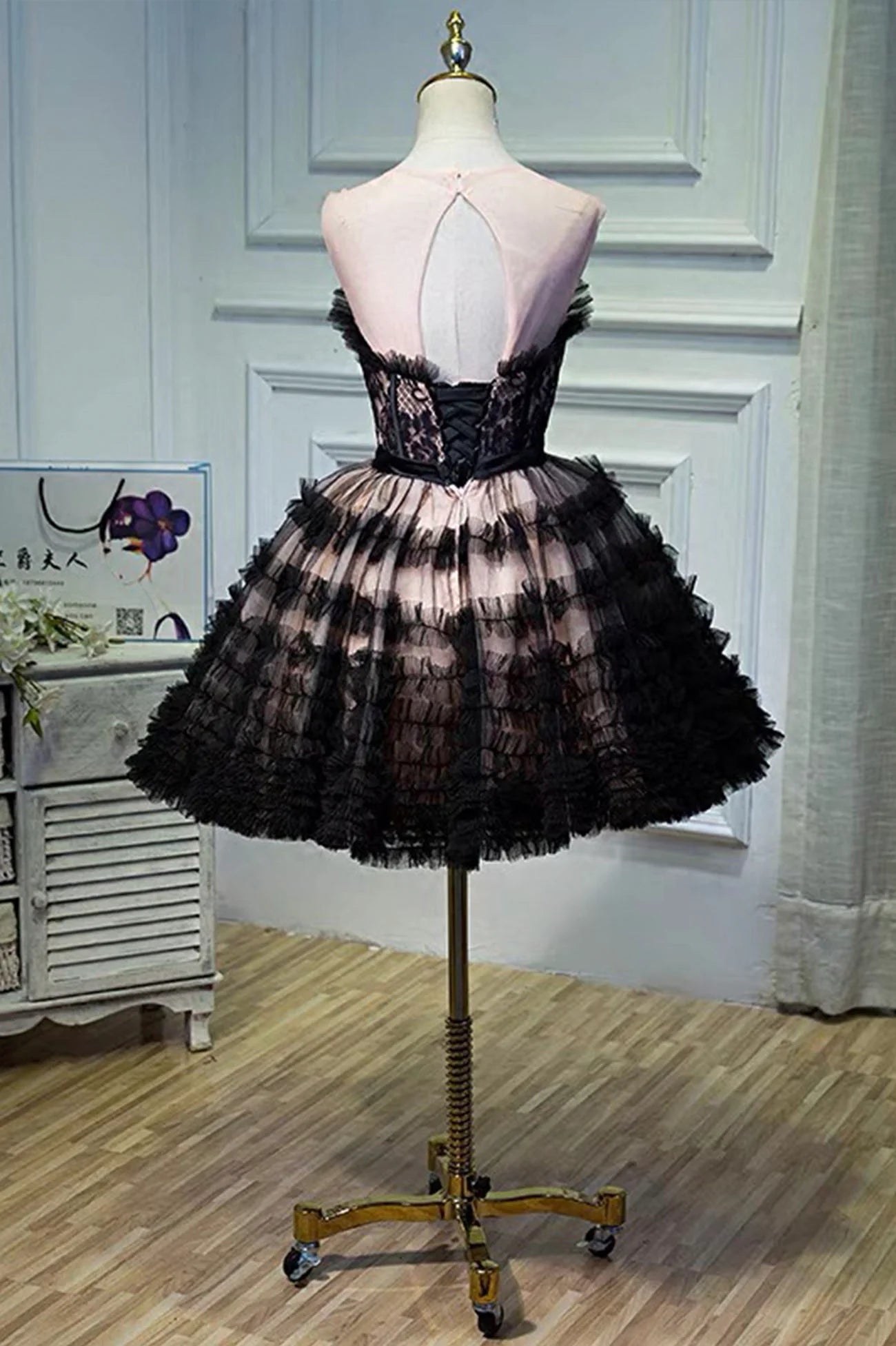 A-Line Black Layers Tulle Short Prom Dress Homecoming Party Dress