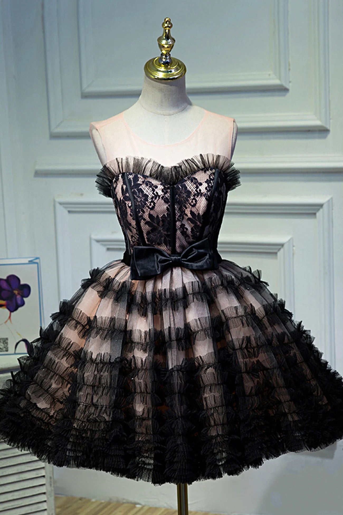 A-Line Black Layers Tulle Short Prom Dress Homecoming Party Dress