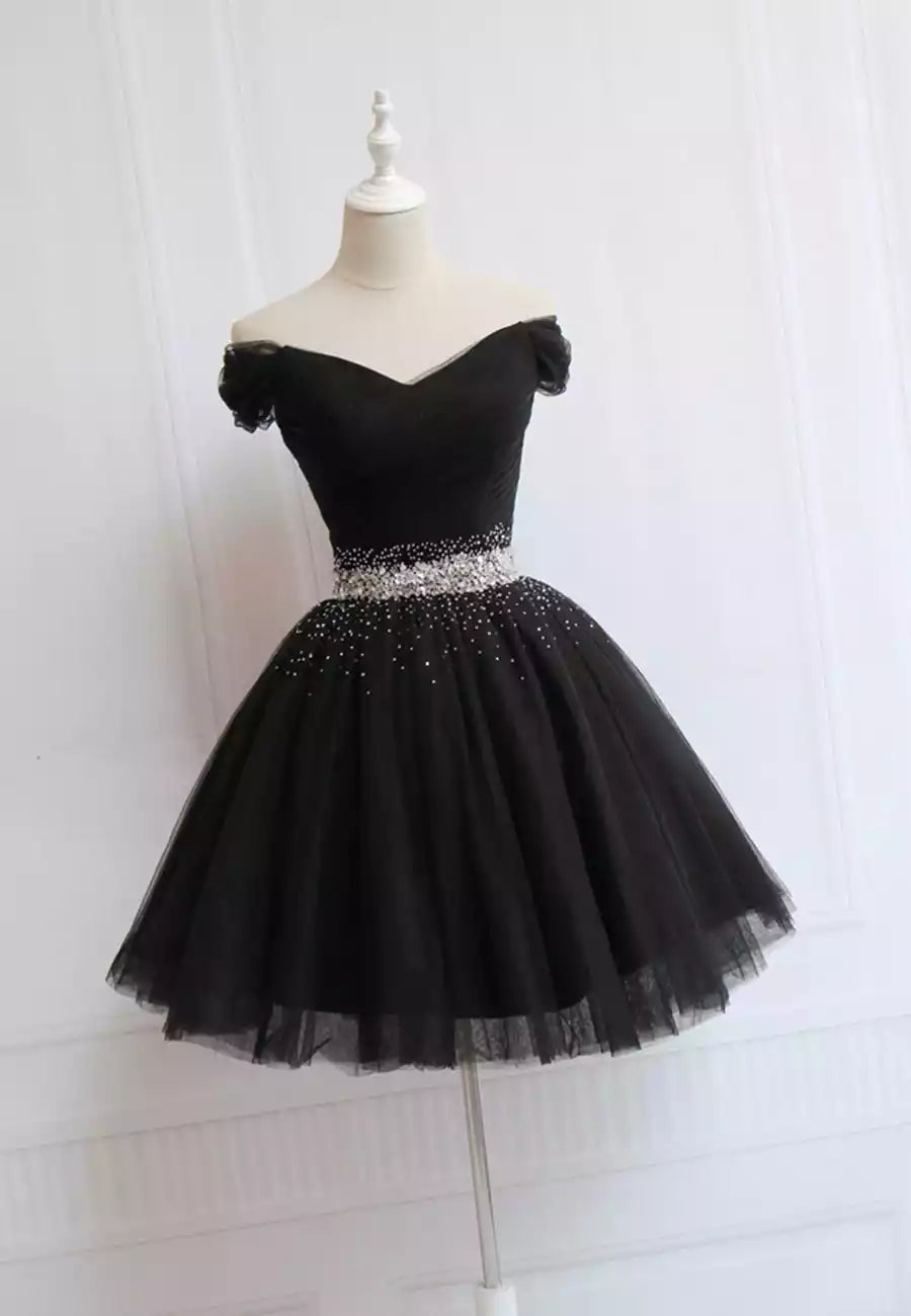 A-Line Black Off the Shoulder Short Prom Dress Homecoming Dress Party Dress