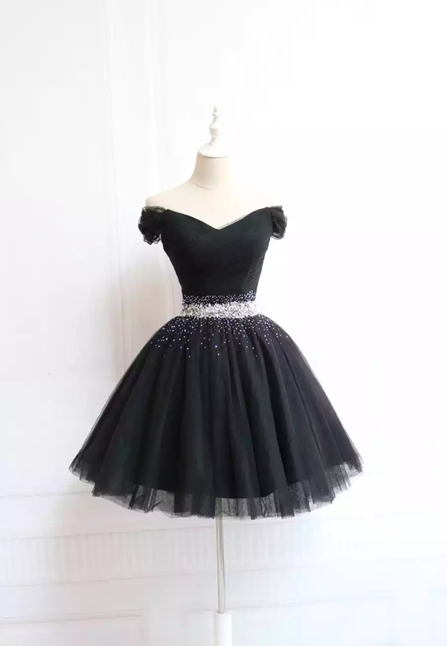 A-Line Black Off the Shoulder Short Prom Dress Homecoming Dress Party Dress