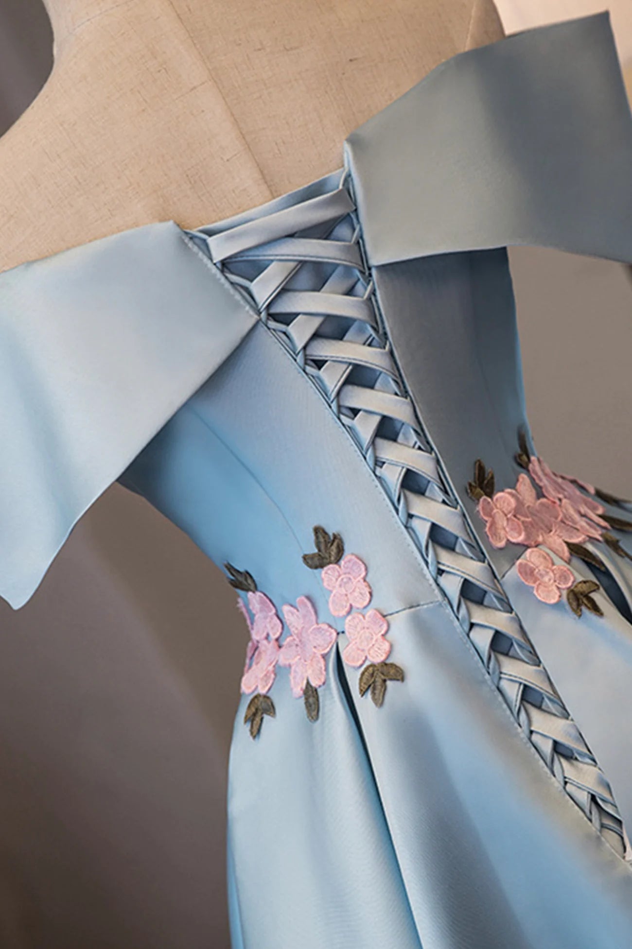 A-Line Blue Satin Off the Shoulder Prom Dresses Homecoming Dresses Party Dresses