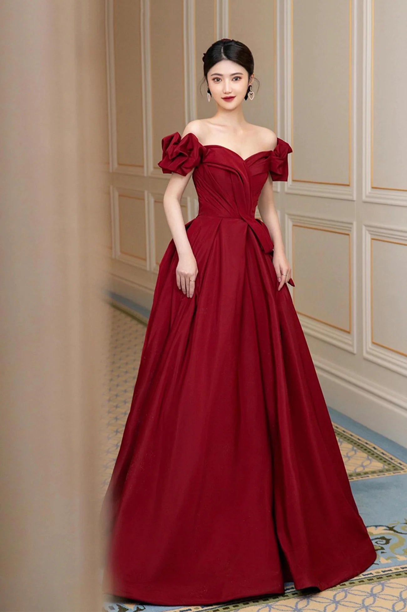 A-Line  Burgundy Satin Long Prom Dress Evening Party Dress