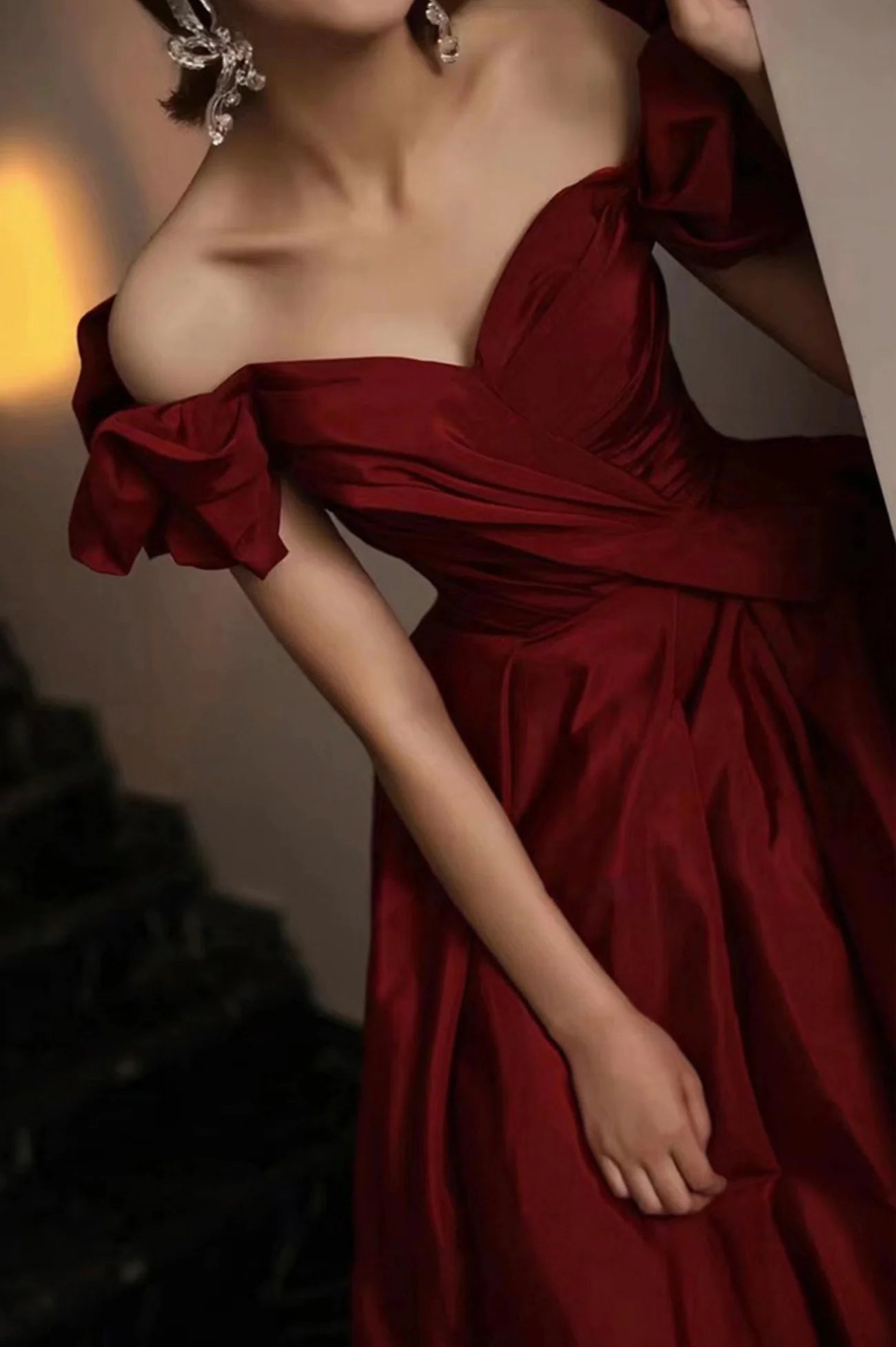 A-Line  Burgundy Satin Long Prom Dress Evening Party Dress