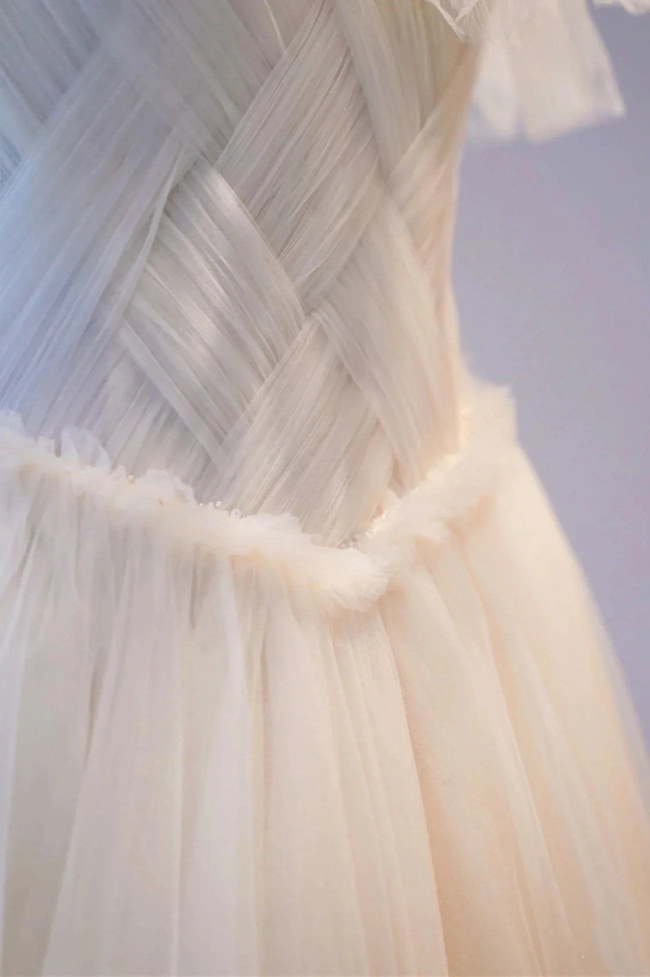 A-Line Champange Tulle Long Prom Dress Evening Dress Wedding Dress