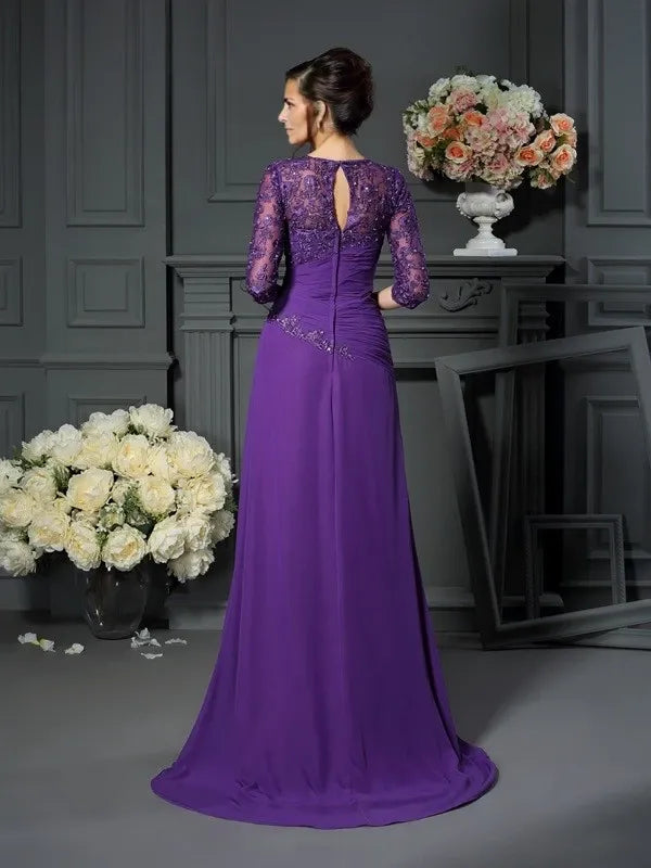 A-Line Chiffon Sweetheart short Sleeves Floor-Length With Applique Mother of the Bride Dresses