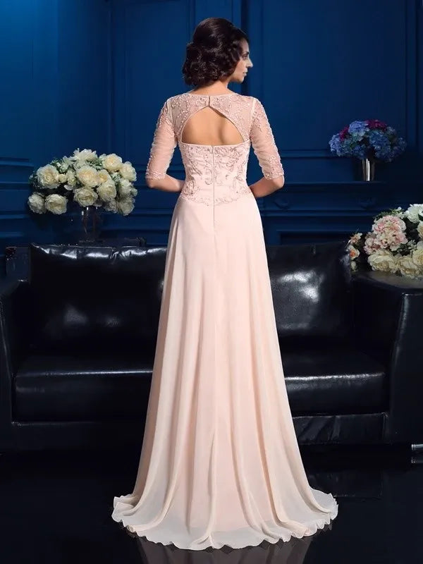 A-Line Chiffon V-neck short Sleeves Floor-Length With Beading Mother of the Bride Dresses