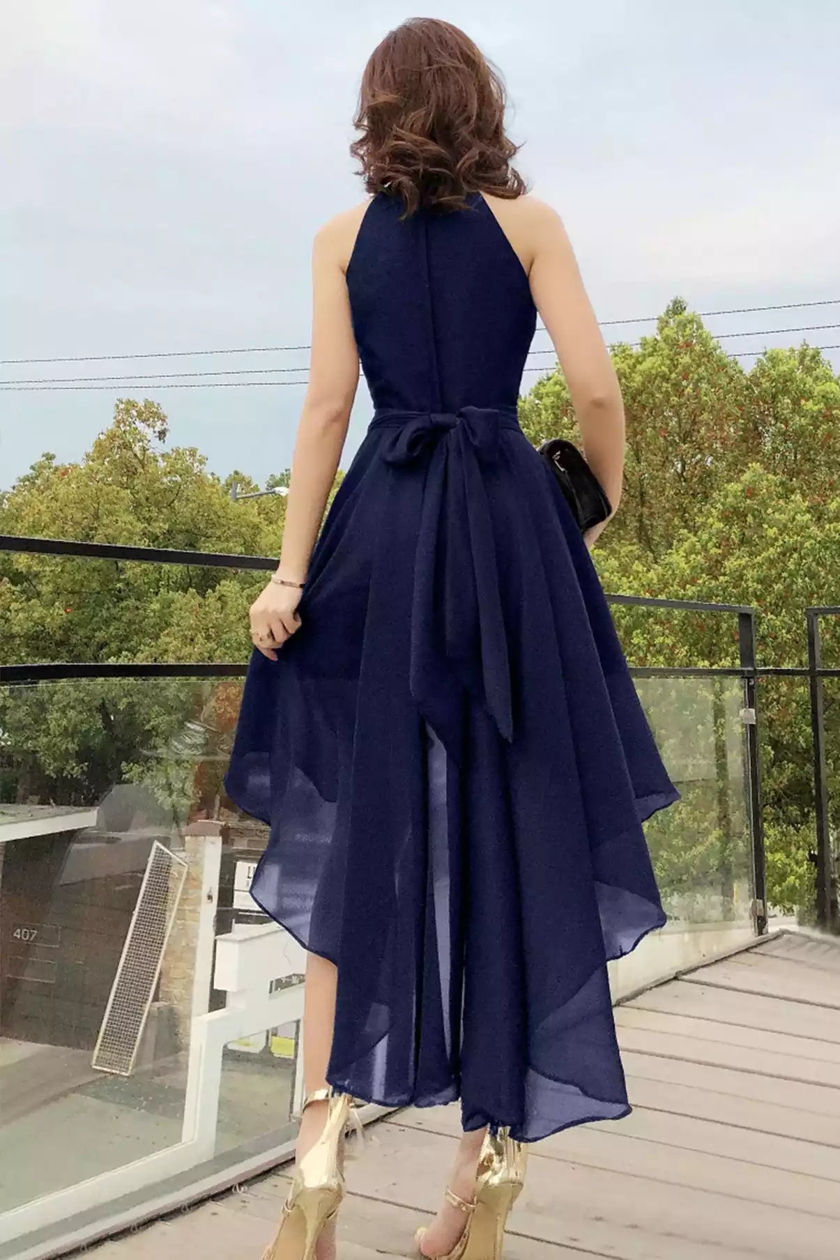 A-Line Cute Chiffon High Low Prom Dresses Evening Dresses
