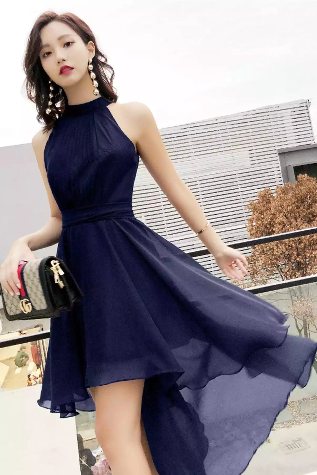 A-Line Cute Chiffon High Low Prom Dresses Evening Dresses
