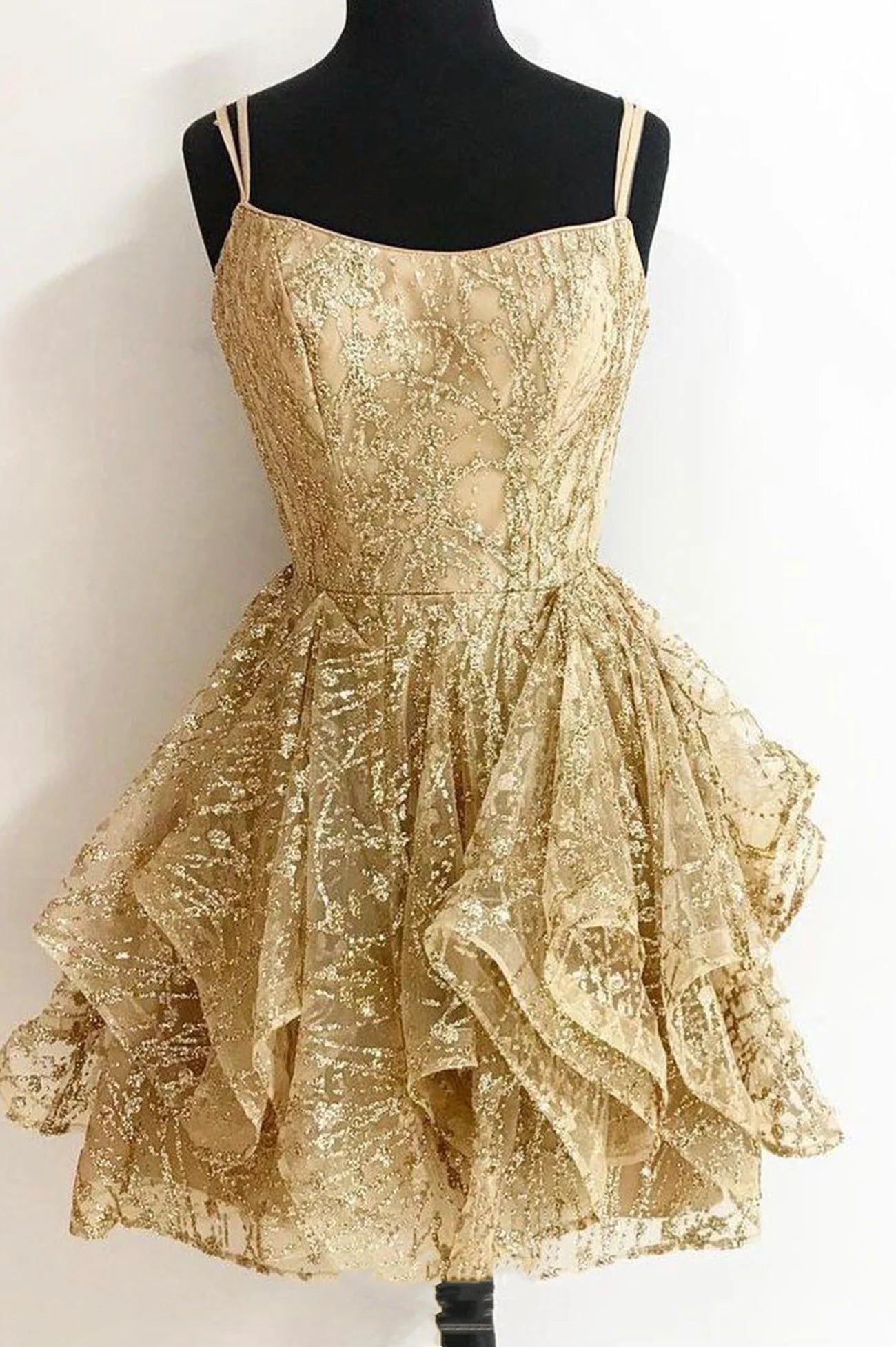 A-Line Gold Sequins Short Prom Dresses Homecoming Dresses