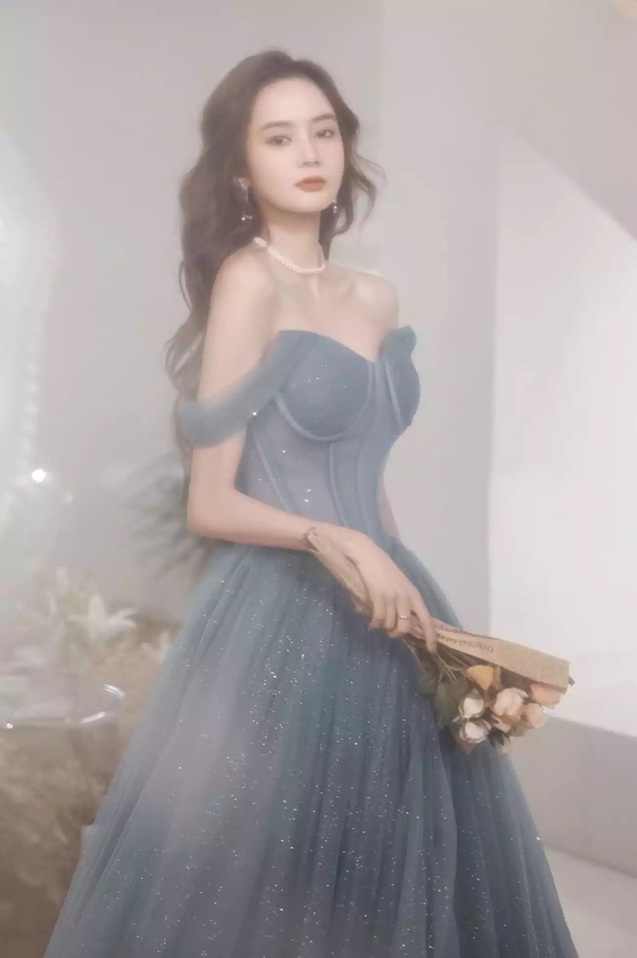 A-Line Gray Tulle Floor Length Long Prom Dresses Gray Formal Evening Dresses