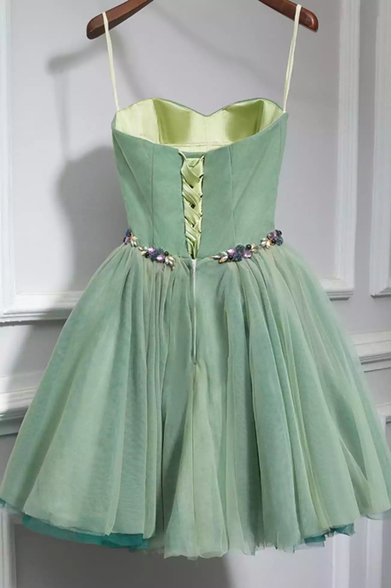 A-Line Green Strapless Tulle Short Prom Dress Evening Party Dress