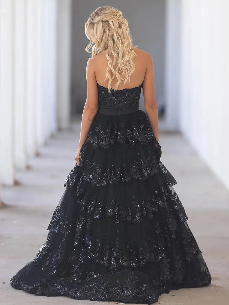 Sheath Black Long Appliques Slit Long Floor Length Evening Dress Party Dresses Prom Dress