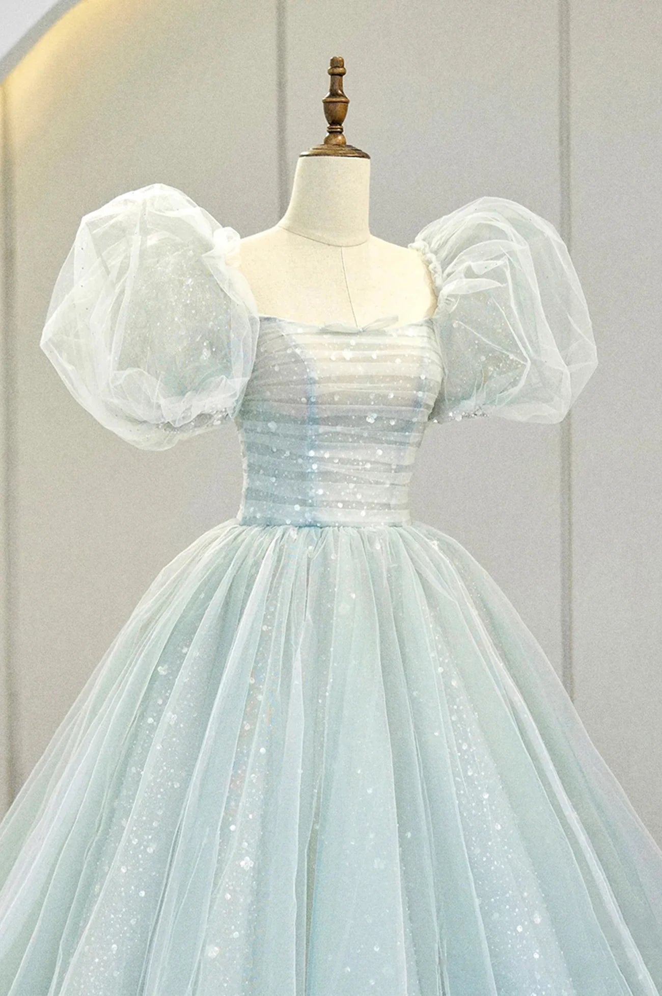 A-Line Long Lovely Puff Sleeve Tulle Formal Evening Gown  A-Line Long Prom Dress Wedding Dress