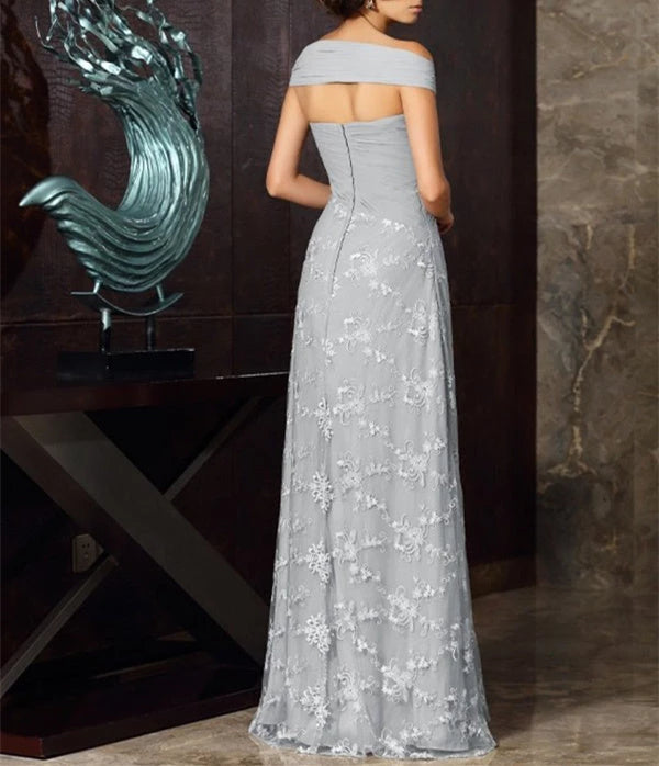 A-Line Off-The-Shoulder Short Sleeves Tea-Length Chiffon with Appliques Lace Mother Of The Bride Dresses