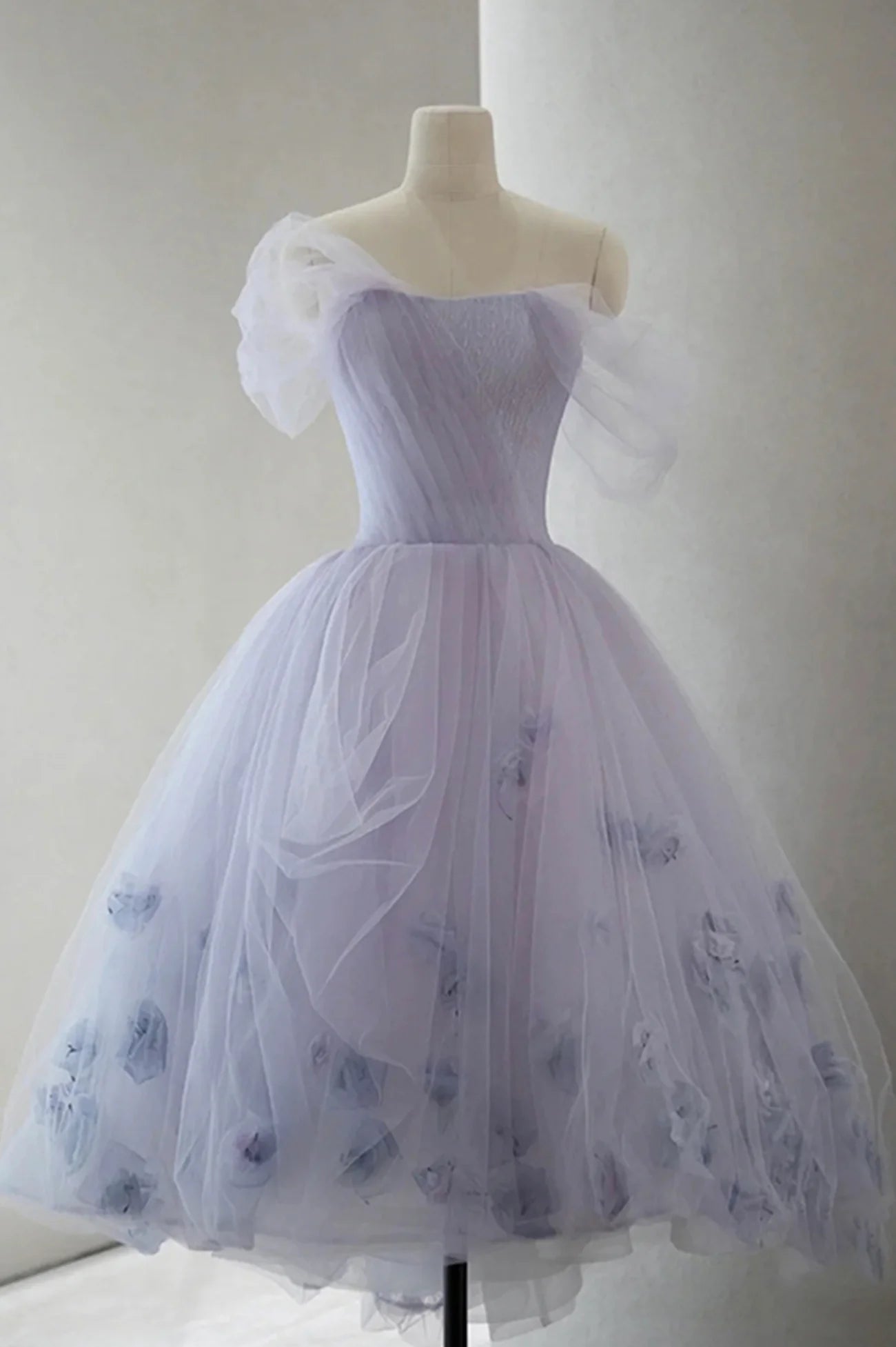 A-Line Off the Shoulder Purple Tulle Short Prom Dress Party Dress