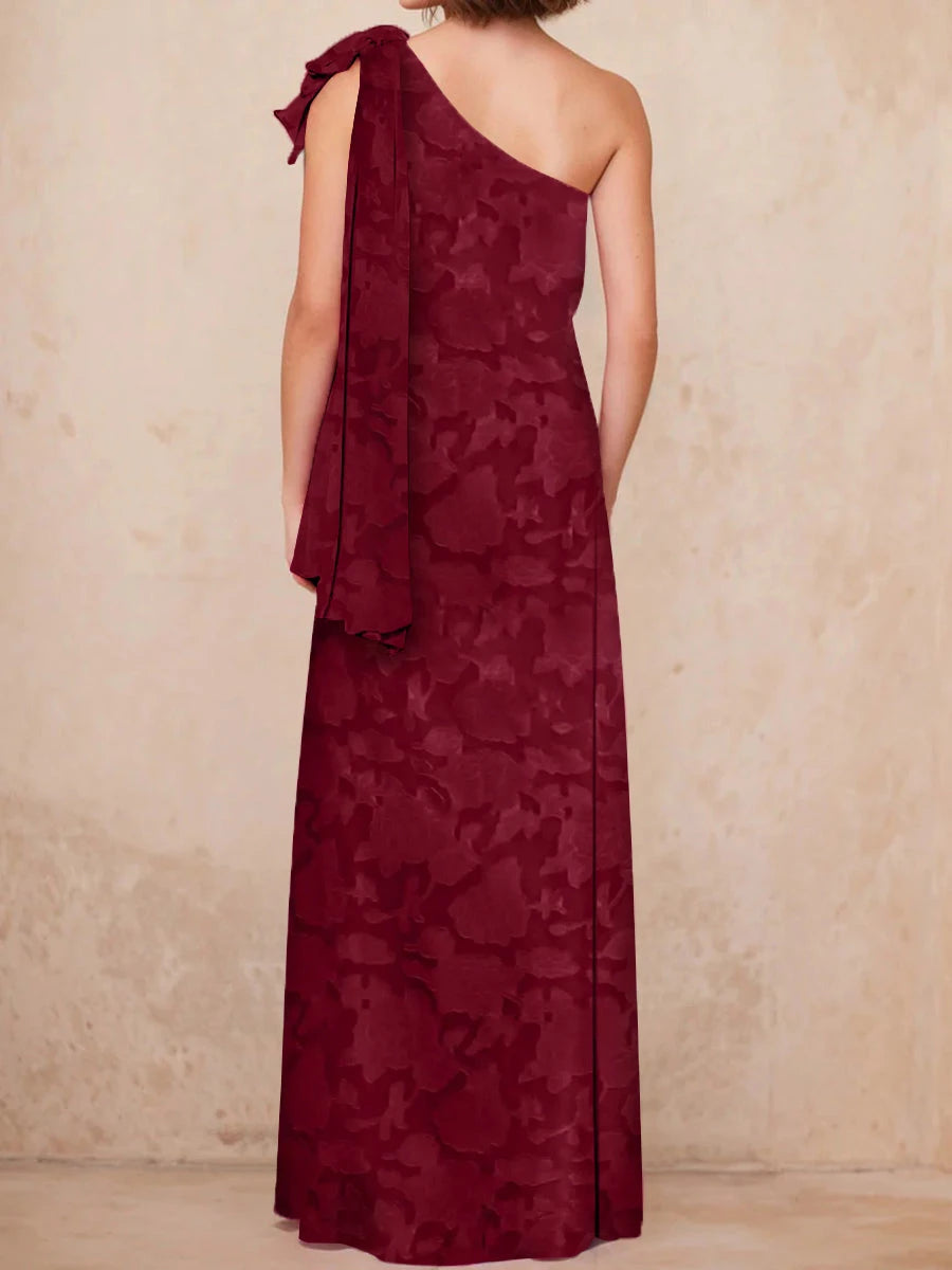 A-Line One-Shoulder Sleeveless Floor-Length Rose Lace Applique with Split Side Mother of the Bride Dresses