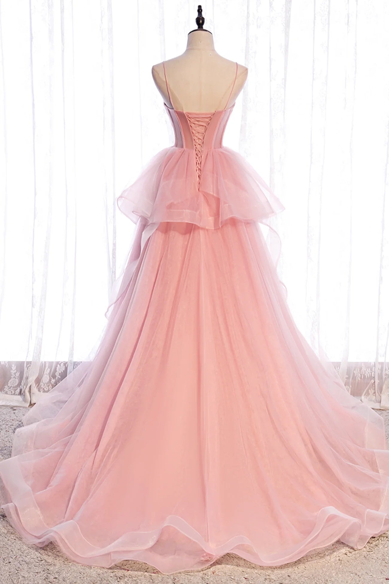 A-Line Pink Tulle Long Prom Dresses  A-Line Evening Dresses Wedding Dress