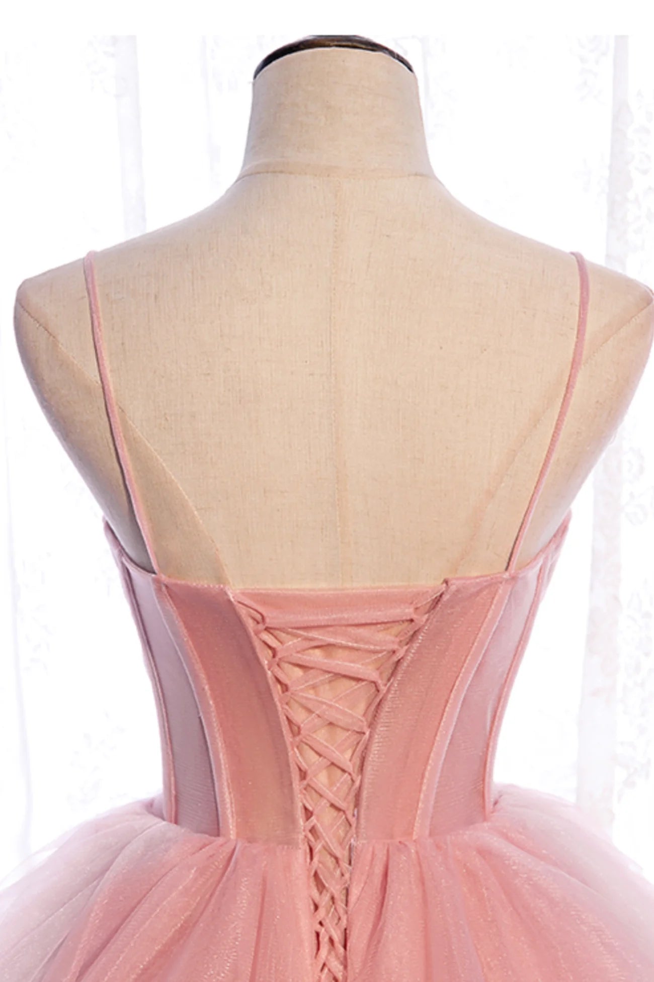 A-Line Pink Tulle Long Prom Dresses  A-Line Evening Dresses Wedding Dress