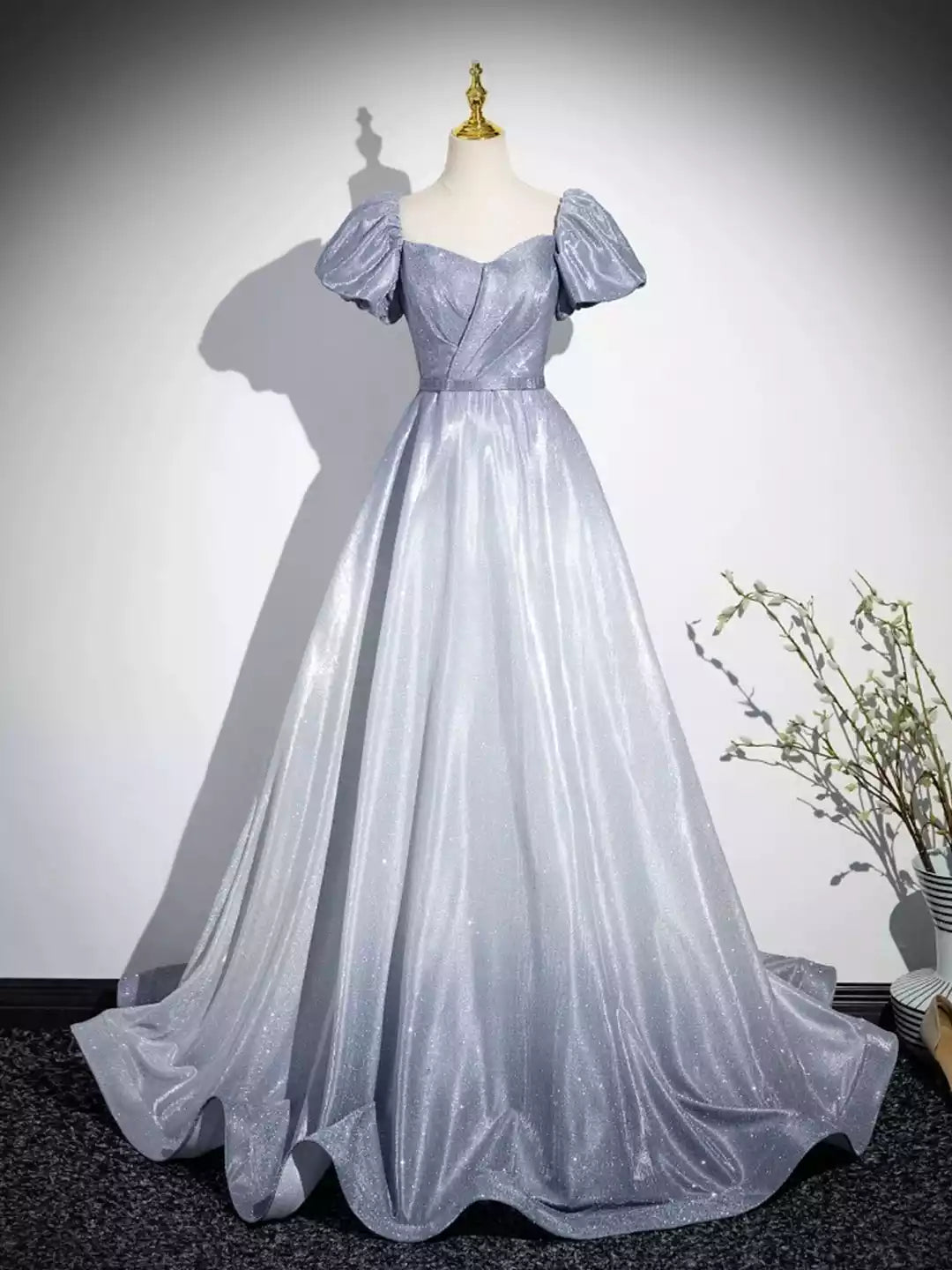 A-Line Princess Off-The-Shoulder Sleeveless Beautiful Gradient-Color Glitter Sequins Prom Dresses Gray Blue Formal Dresses