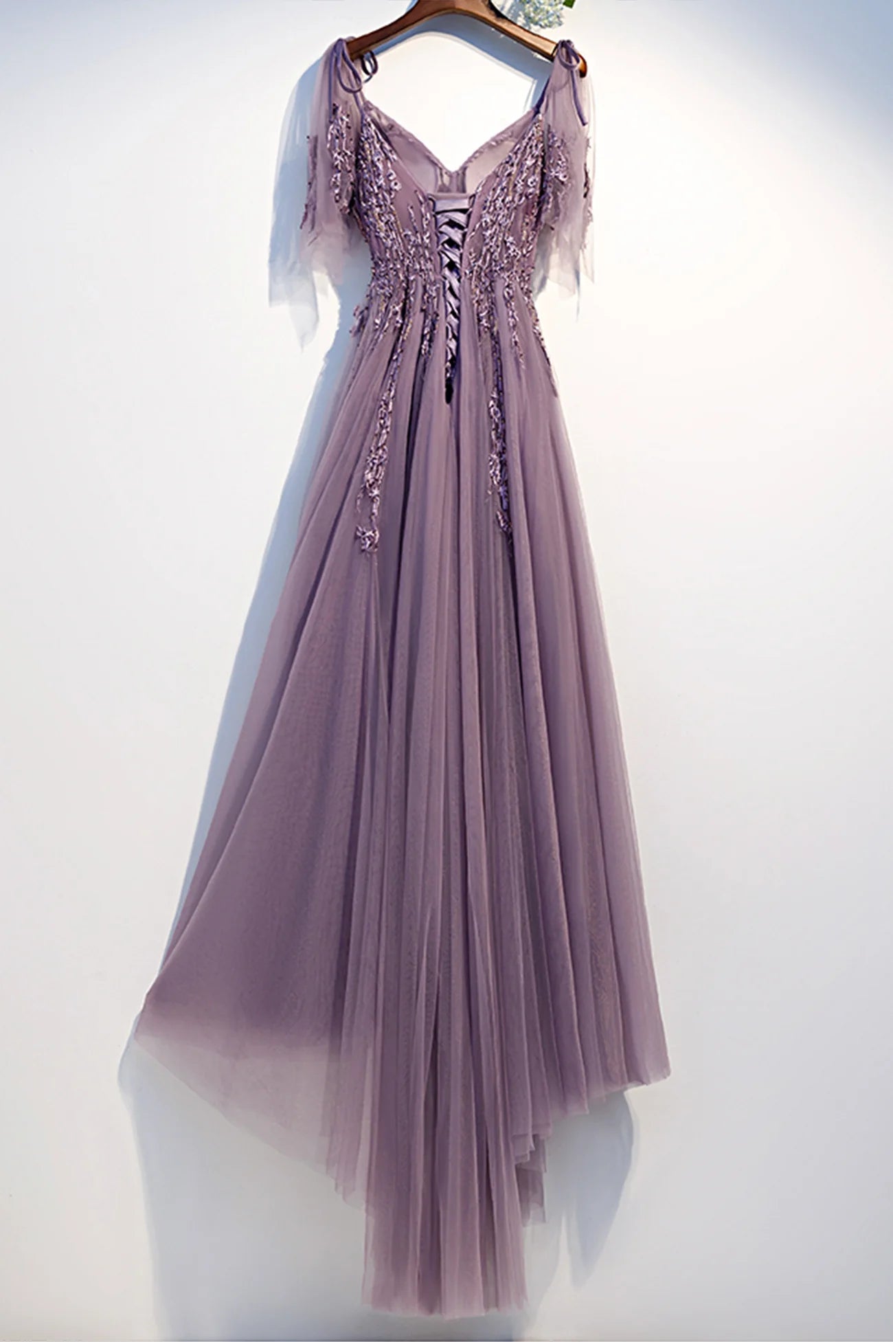 A-Line Purple Tulle Lace Long Prom Dresses Evening Party Dresses