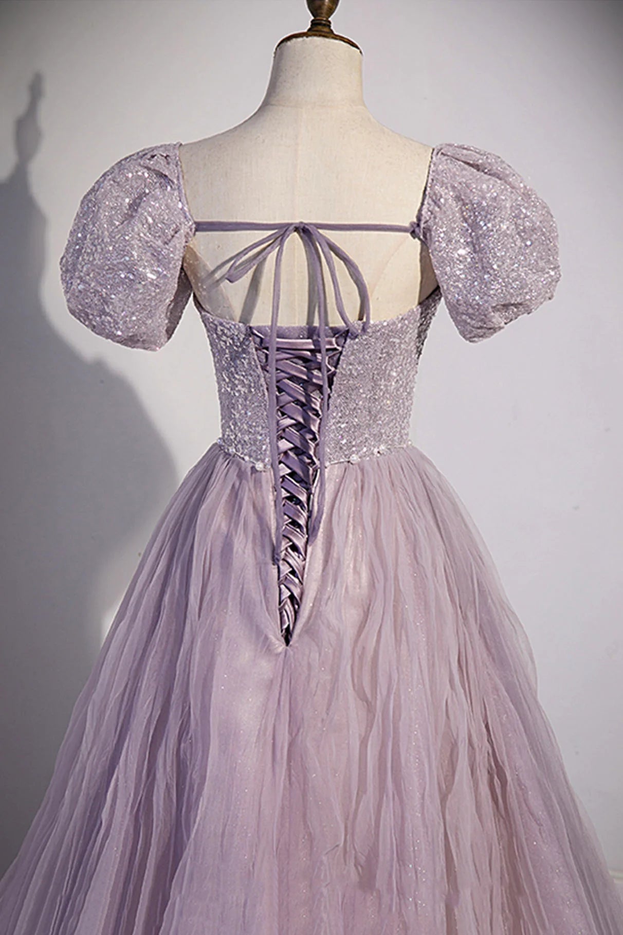 A-Line Purple Tulle Sequins Floor Length Prom Dress Evening Party Dress