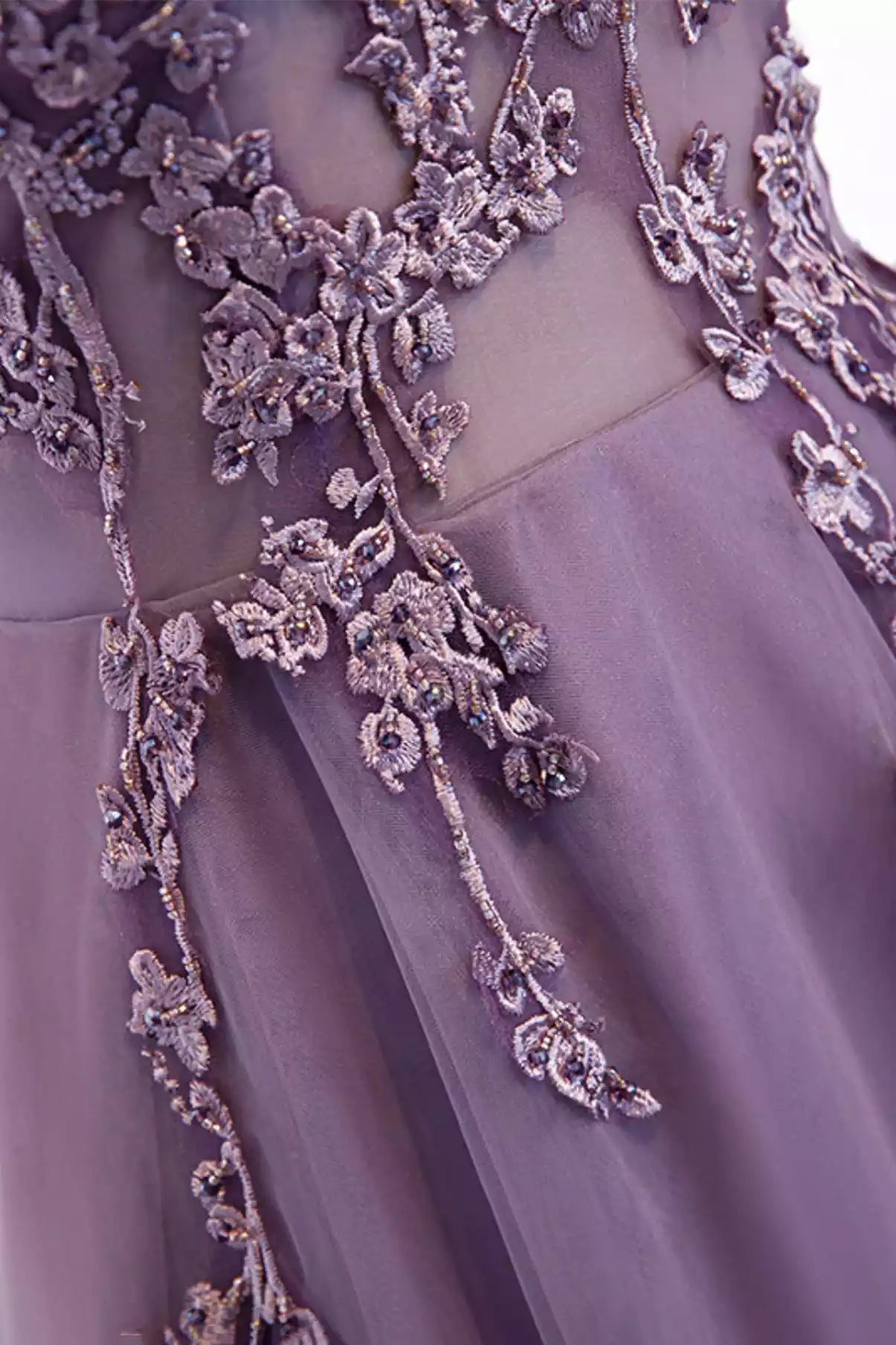 A-Line Purple V-Neck Lace Long Prom Dresses Evening Party Dresses