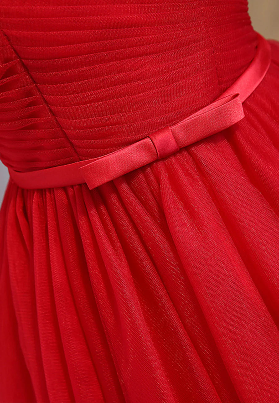 A-Line Red Tulle Short Prom Dresses Party Dresses