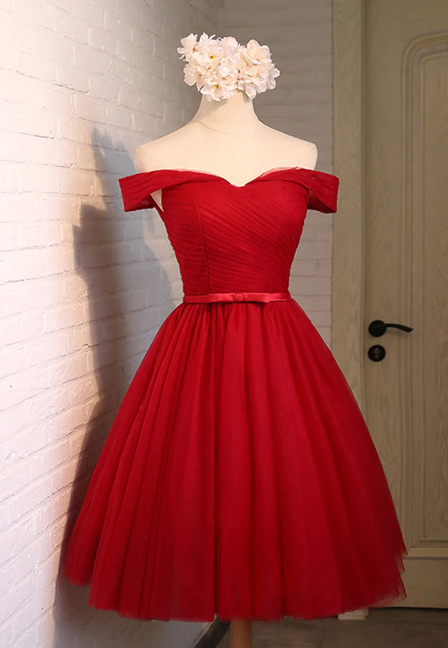 A-Line Red Tulle Short Prom Dresses Party Dresses