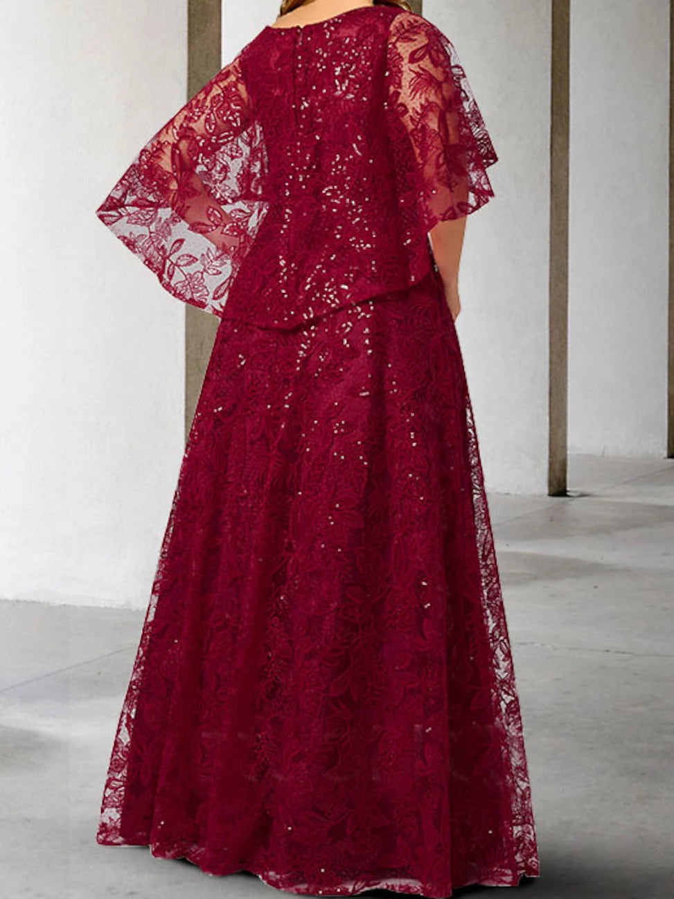 A-Line Round Neck Floor-Length Long Sleeves with Applique Sequins Mother of the Bride Dresse