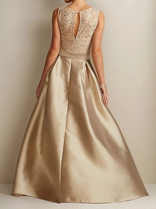 A-Line Satin Belt Applique Scoop Sleeveless Asymmetrical Mother of the Bride Dresses