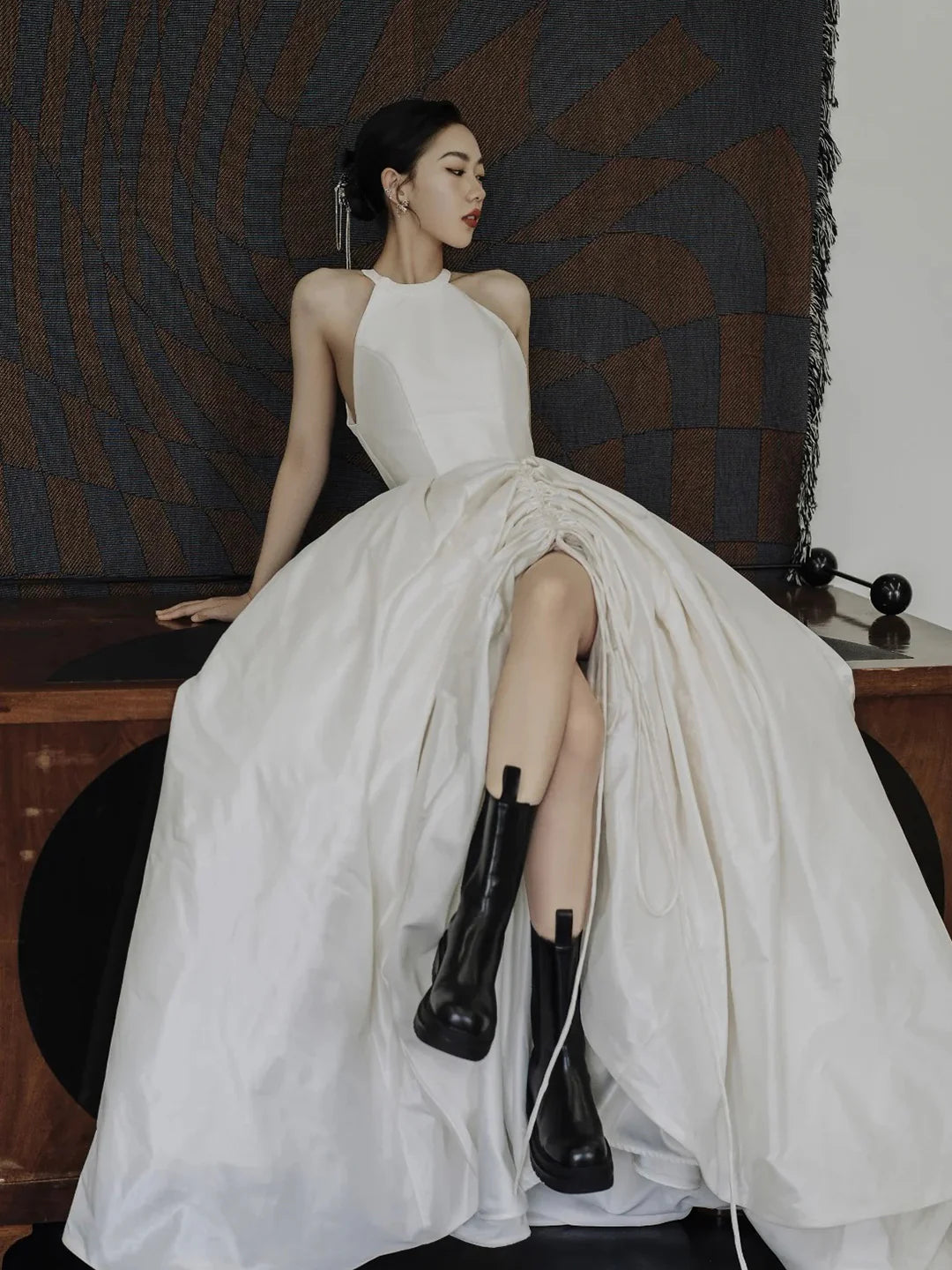 A-Line Satin  Elegant Halter Satin Long Prom Dress Evening Party Dress Wedding Dresses