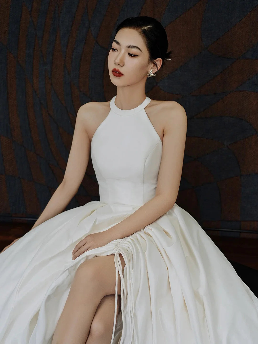 A-Line Satin  Elegant Halter Satin Long Prom Dress Evening Party Dress Wedding Dresses