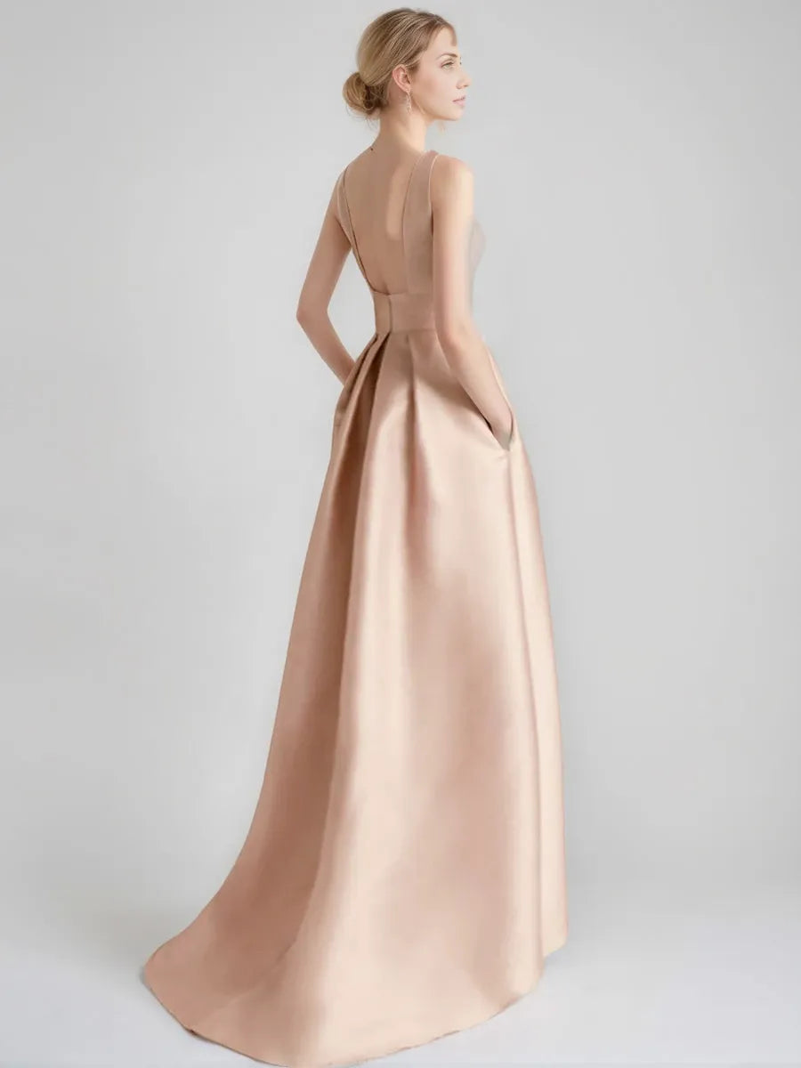 A-Line Scoop Sleeveless Asymmetrical with Appliques Floor-Length Pocket  Mother of the Bride Dresses