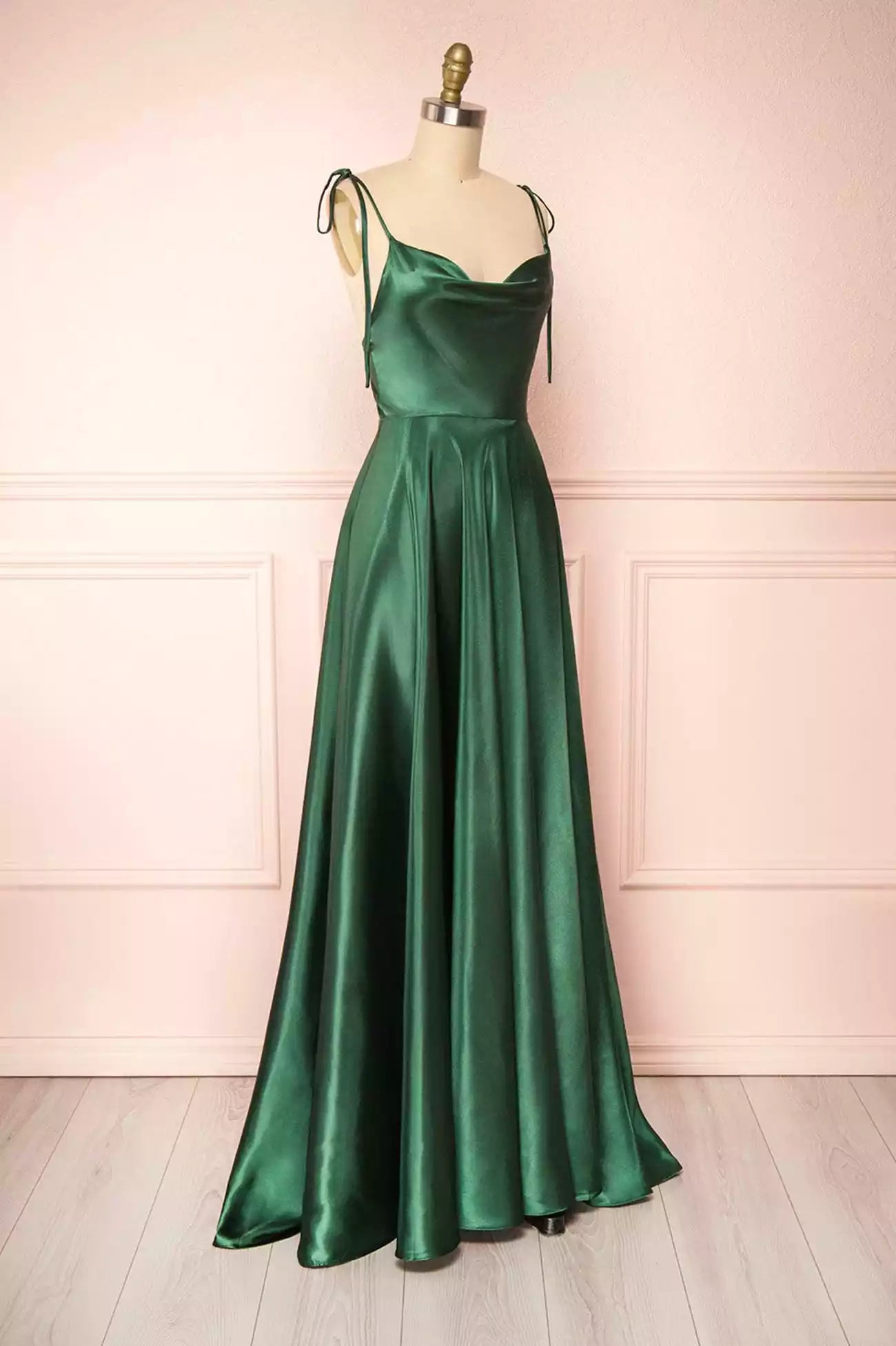 A-Line Simple Satin Long Prom Dresses Formal Evening Dresses