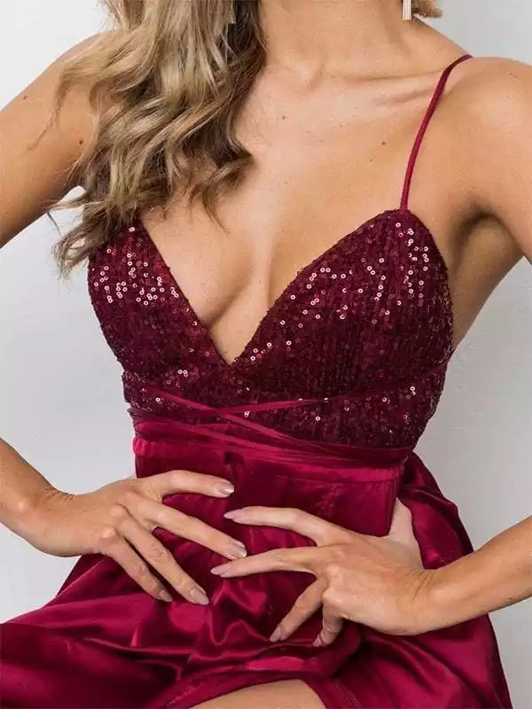 A-Line Sleeveless Straps Floor-Length Sequin Chiffon Dresses Bridesmaid Dresses