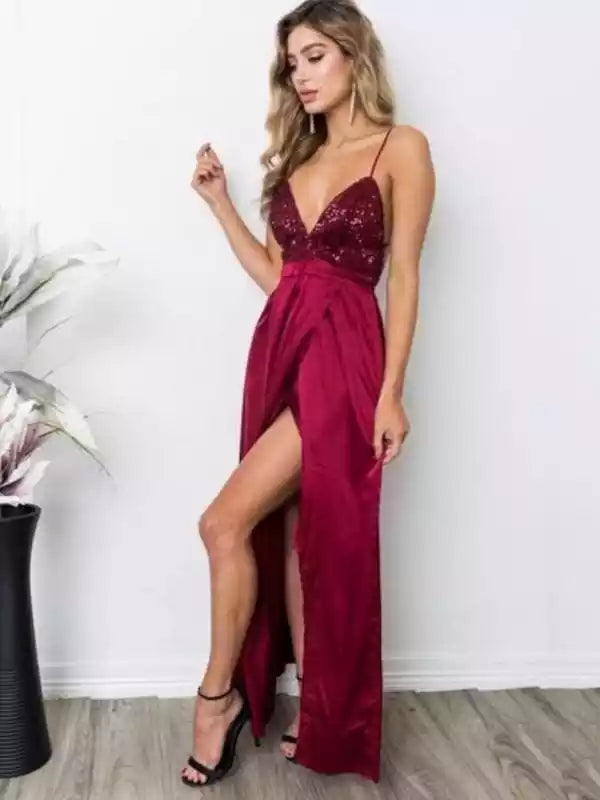 A-Line Sleeveless Straps Floor-Length Sequin Chiffon Dresses Bridesmaid Dresses