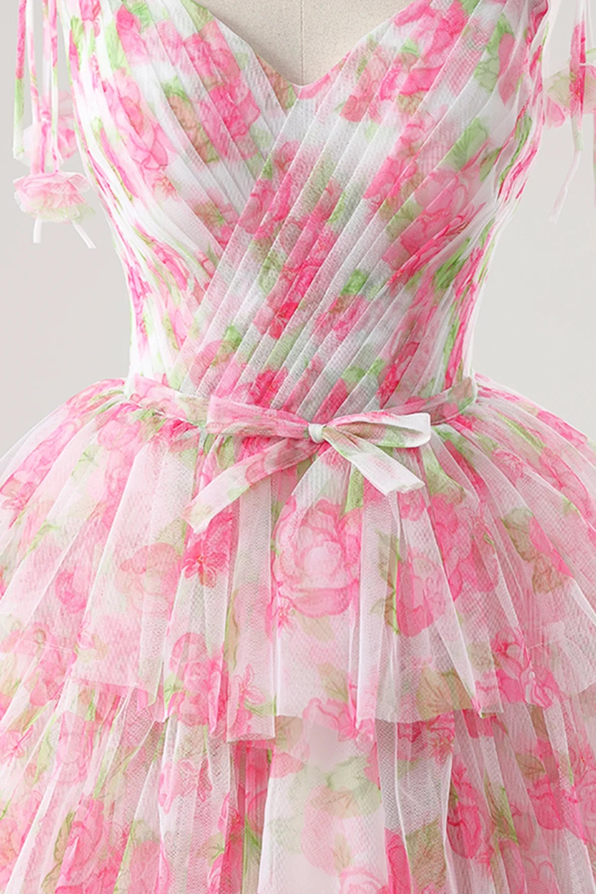 A-Line Spaghetti Strap Removable Skirt Lovely Flower Blushing Pink Prom Dress Party Dress