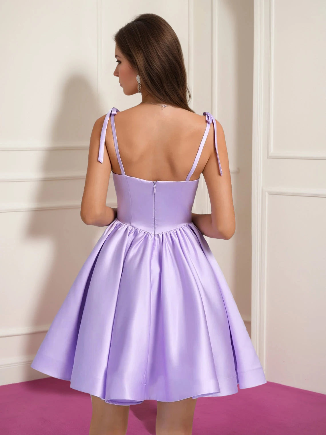 A-Line Square Neckline Pleated Short Party with Bow Straps Dresses Homecoming Dresses