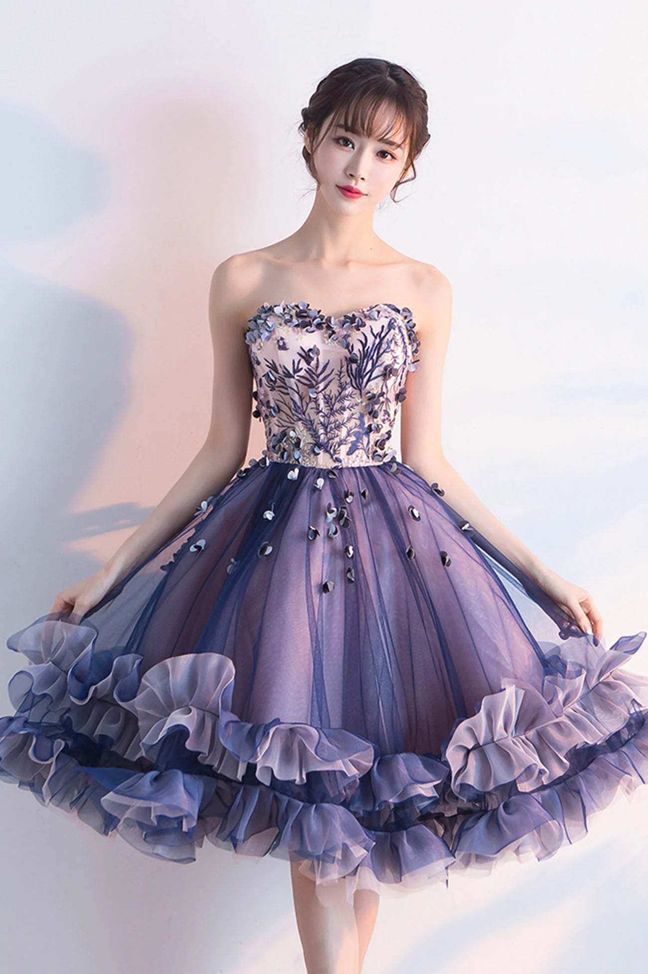 A-Line Strapless Cute Tulle Short Prom Dresses Homecoming Dresses Party Dresses