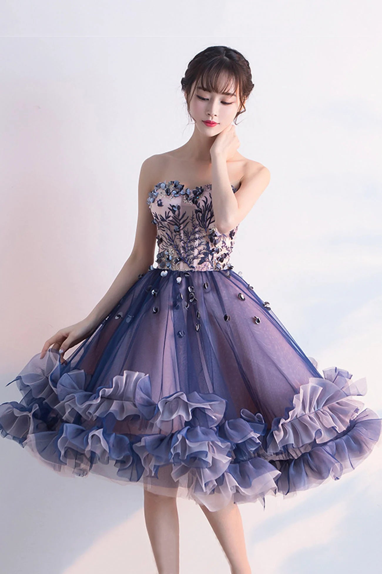 A-Line Strapless Cute Tulle Short Prom Dresses Homecoming Dresses Party Dresses