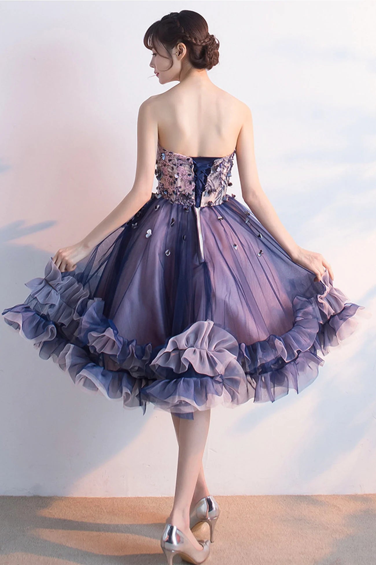 A-Line Strapless Cute Tulle Short Prom Dresses Homecoming Dresses Party Dresses