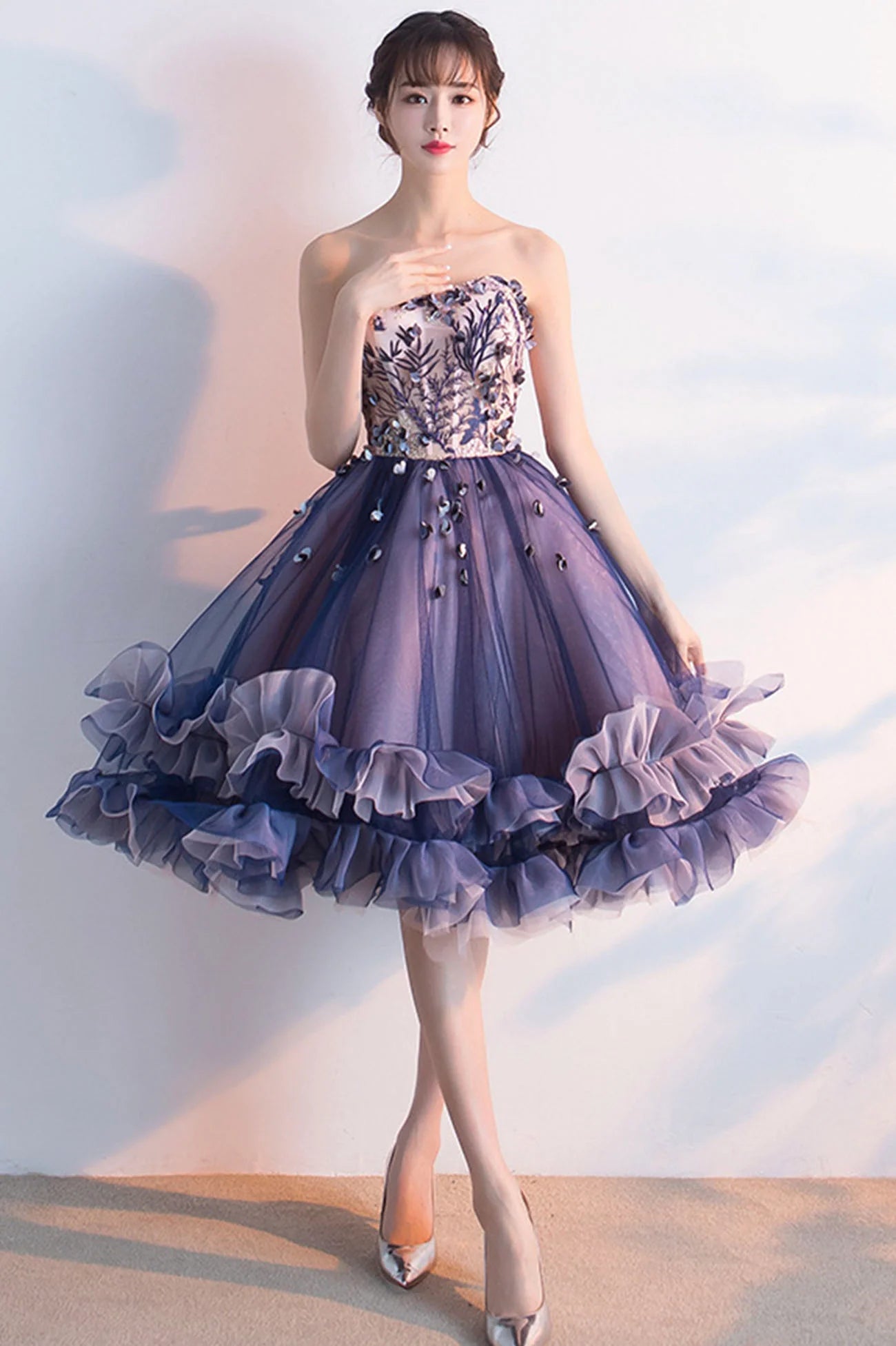 A-Line Strapless Cute Tulle Short Prom Dresses Homecoming Dresses Party Dresses